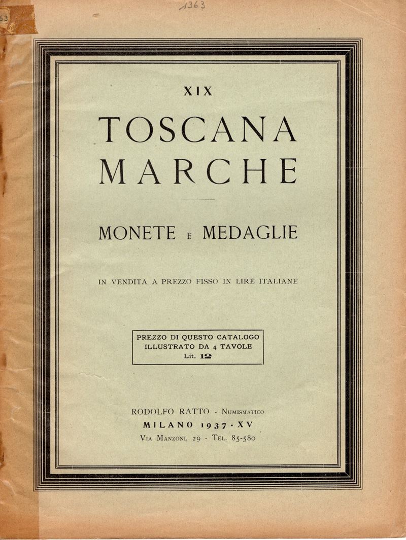 Ratto, Fascicolo XIX - Monete e medaglie - Toscana – Marche, Milano 1937