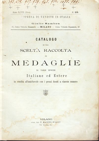 Sambon Giulio, Catalogo di una scelta raccolta di medaglie italiane ed estere