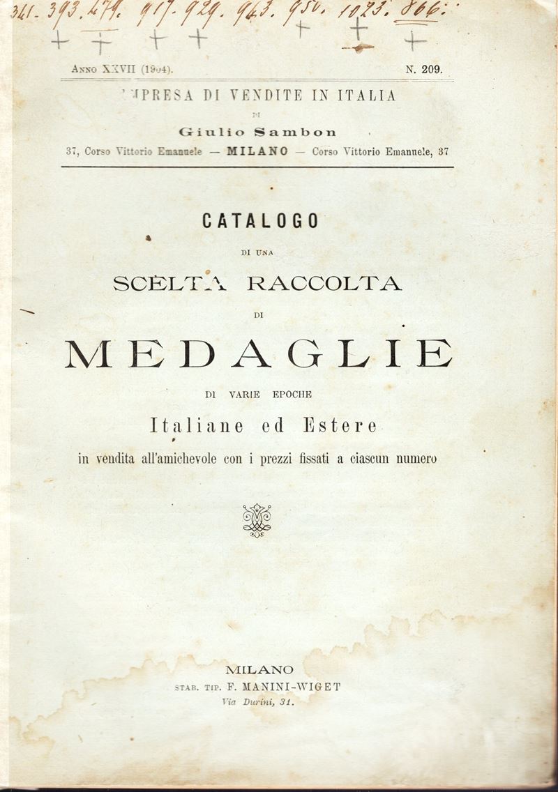 Sambon Giulio, Catalogo di una scelta raccolta di medaglie italiane ed estere