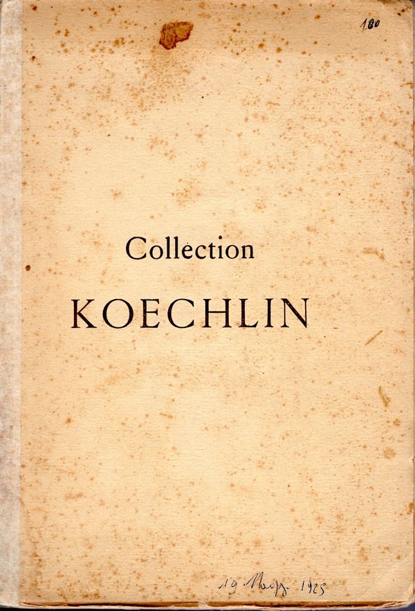 BOURGEY E.  – Paris 15/19-Mai.1925. Collection Emile Koechlin. Monnaies francaises et entrangeres. Series de la Revolution & de l’Empire, monnaies du systeme decimal. Monnaies & medailles Alsaciennes. Medailles du tir. pp. 56, nn. 1219, tavv. 8 ril.ed. sciupata, interno buono stato. Rossi 1855