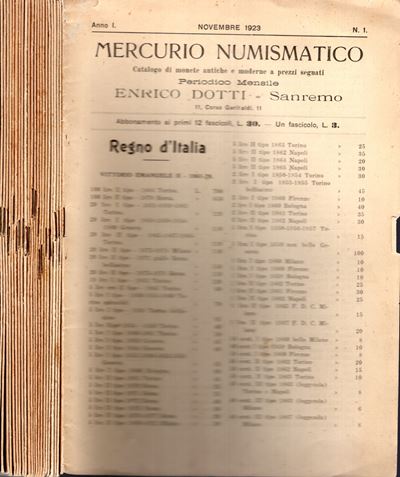 DOTTI Enrico, Sanremo: Listini a prezzo fisso dal N. 1 Novembre 1923 al N. 24 Aprile 1927