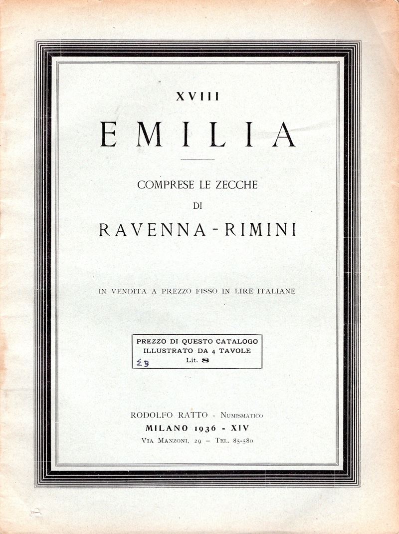 RATTO R., Listino a prezzi fissi N. XVIII, Milano, 1936