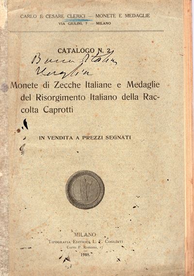 Clerici C. & C., Catalogo n°2 di monete italiane e medaglie del Risorgimento, Milano 1908