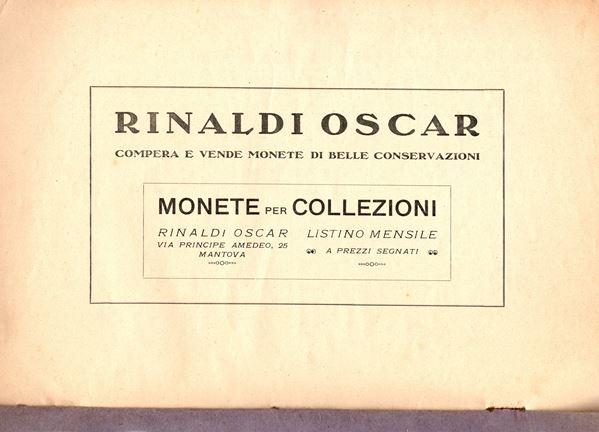RINALDI  O. - Listini a prezzo fisso anno II - 1926. 12 fascicoli + supplementi riguradanti le zecche italiane. rilegati in brossura muta d'epoca, ottimo stato, molto rari.