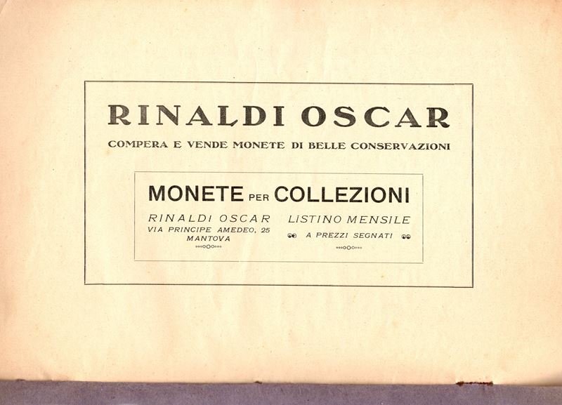 RINALDI O., Listini a prezzo fisso, Anno II - 1926, 12 fascicoli e supplementi sulle zecche itali...
