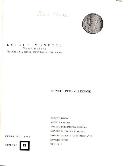 Simonetti L., Listini a prezzo fisso 1962, Numeri 13-17 con tavole e supplementi