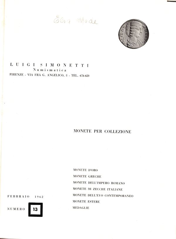 SIMONETTI  L. listini a prezzo fisso 1962. dal n. 13 al n. 17. con tavole compreso i  supplementi. Rilegatura rigida tutta tela, buono stato, rari.