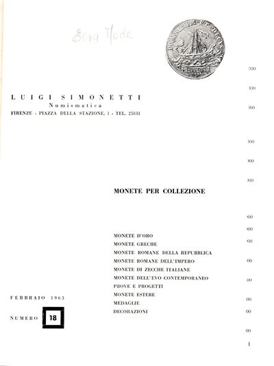 Simonetti L., Listini a prezzo fisso 1963, Numeri 18-24 con tavole