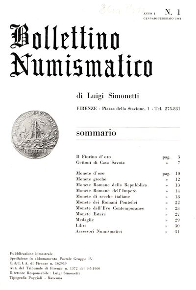 Simonetti L., Bollettino numismatico, Dal 1 al 6, 1964, completo di supplementi
