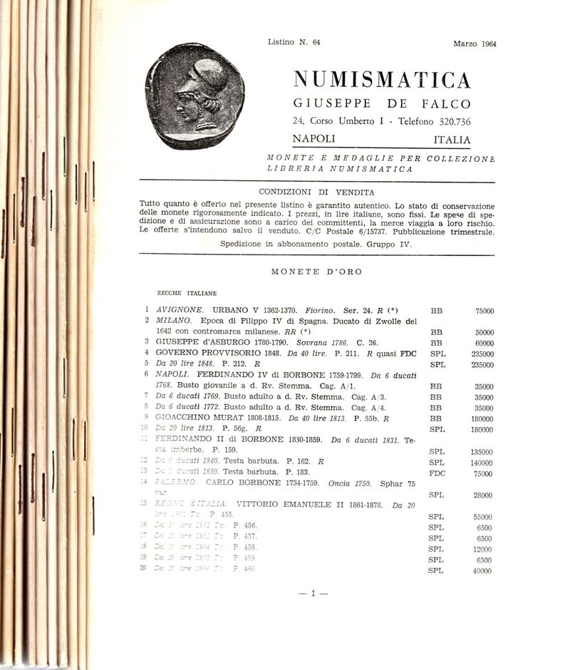 De Falco G., 10 listini a prezzo fisso (n. 64-82, Marzo 1964 - Settembre 1969)