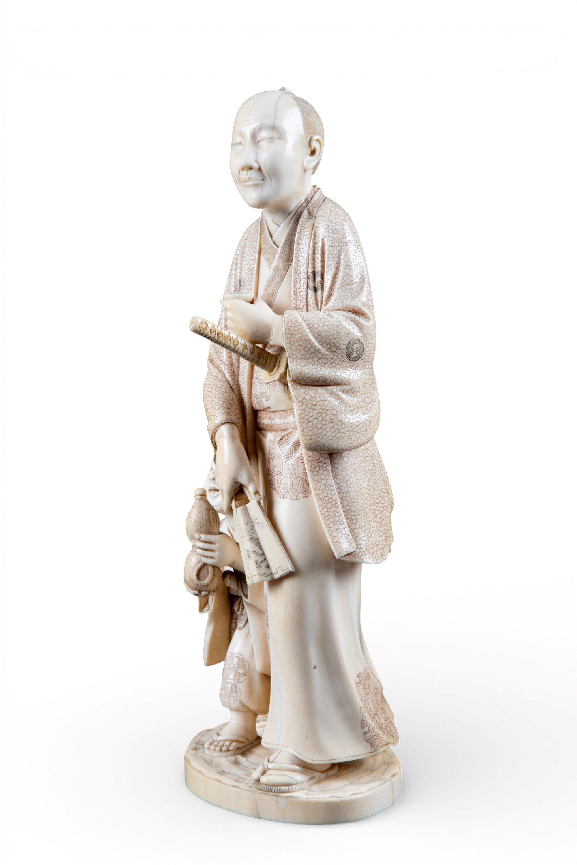 Okimono in avorio, Samurai con bambino, periodo Meiji