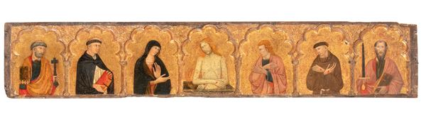 Francesco di Antonio da Ancona - Imago Pietatis with Saint Peter, Saint Dominic, the Virgin of Sorrows, Saint John the Evangelist, Saint Francis, and Saint Paul. Altarpiece predella