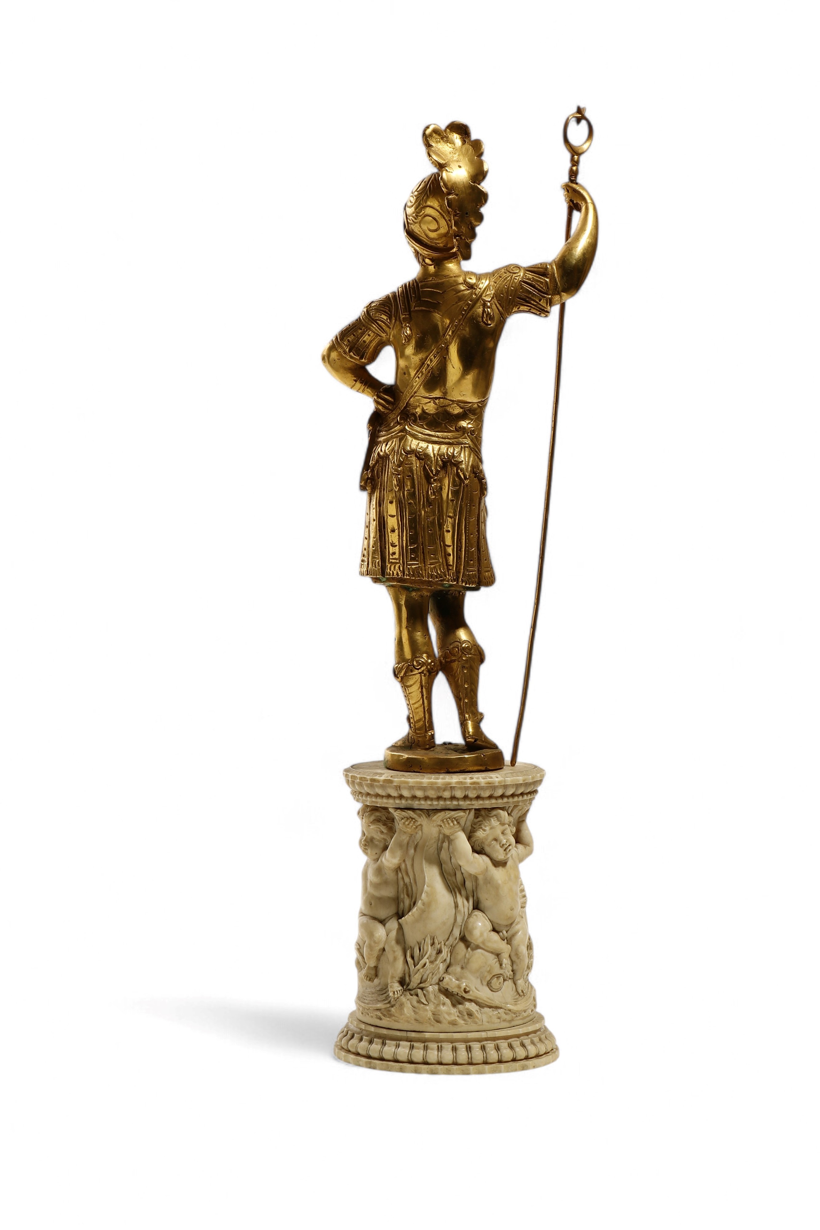 Scultura in bronzo dorato con base in avorio, allegoria di Marte (Germania o Austria, XVI–XVII se...