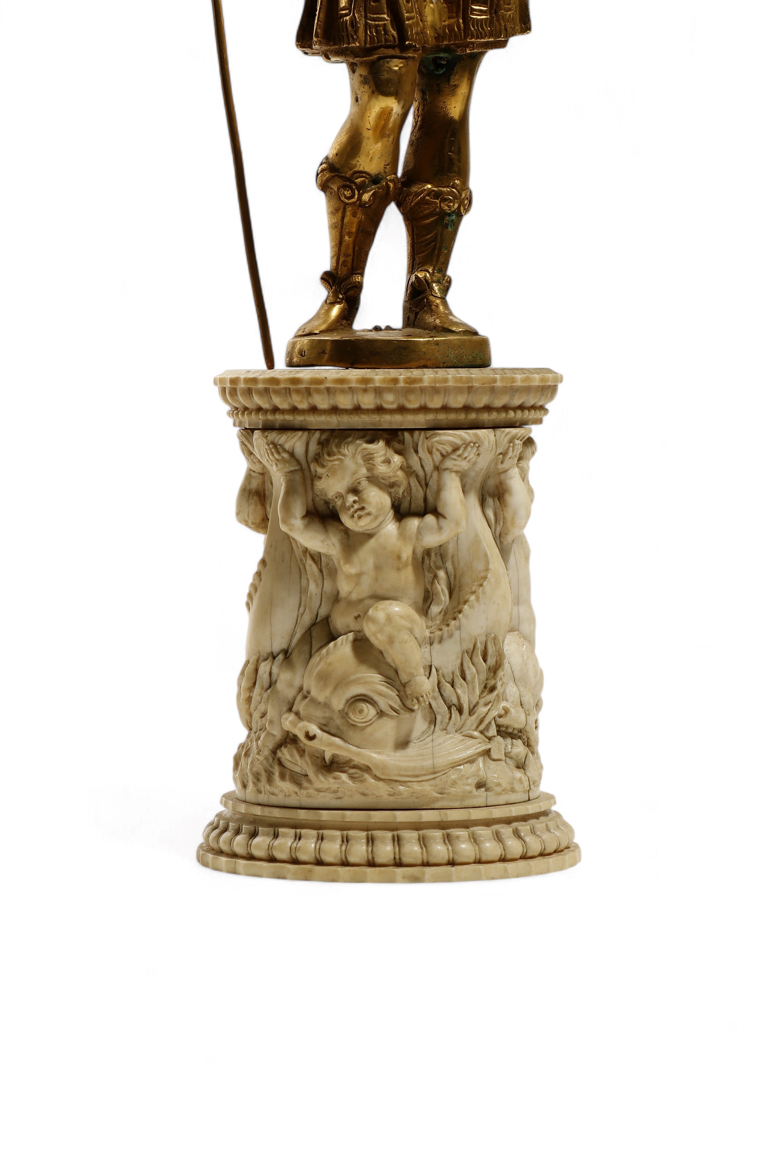 Scultura in bronzo dorato con base in avorio, allegoria di Marte (Germania o Austria, XVI–XVII se...