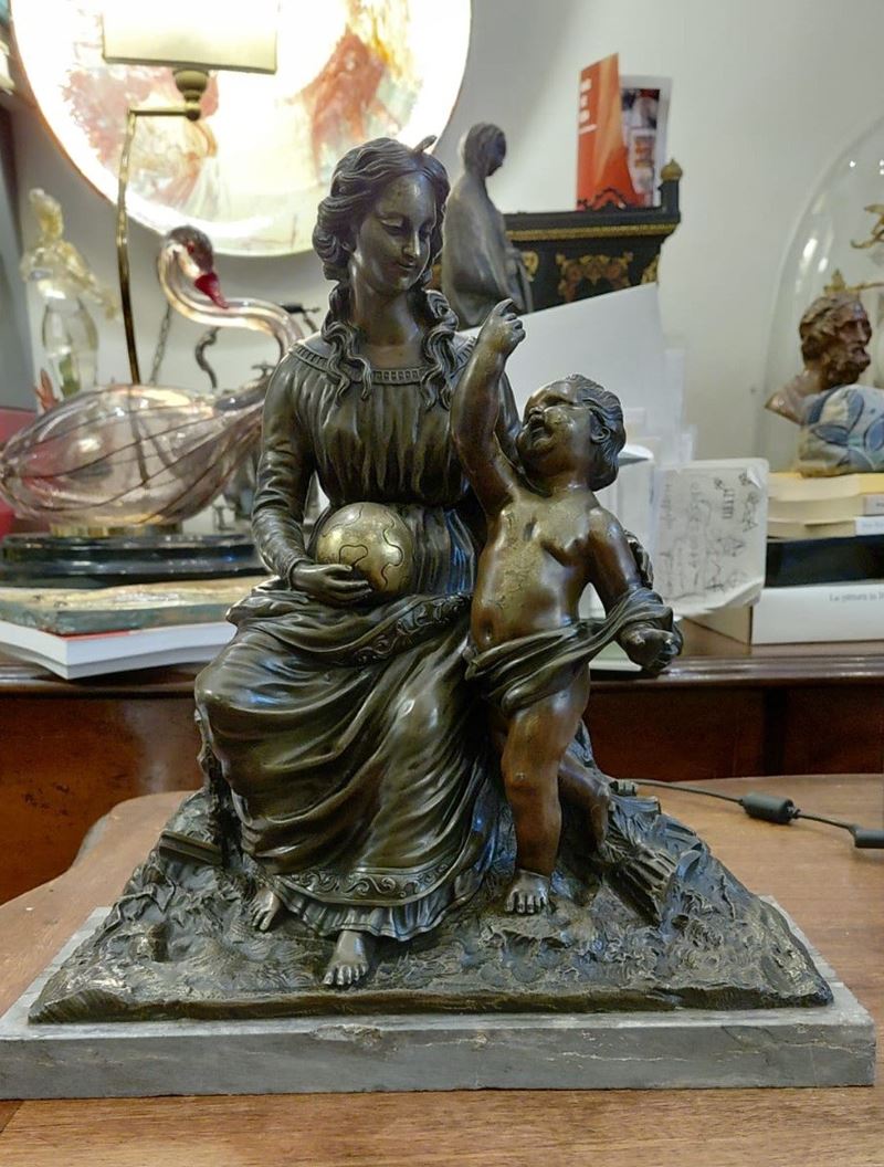 Scuola Toscana, Allegoria, gruppo scultoreo in bronzo con base in marmo