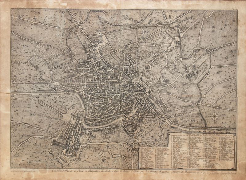 Giuseppe Vasi - Nuova Pianta di Roma in Prospettiva, acquaforte, 1781
