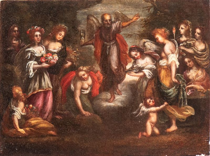 Artista Italiano, XVII Secolo - Autore non identificato, Allegoria del Tempo, olio su tela
