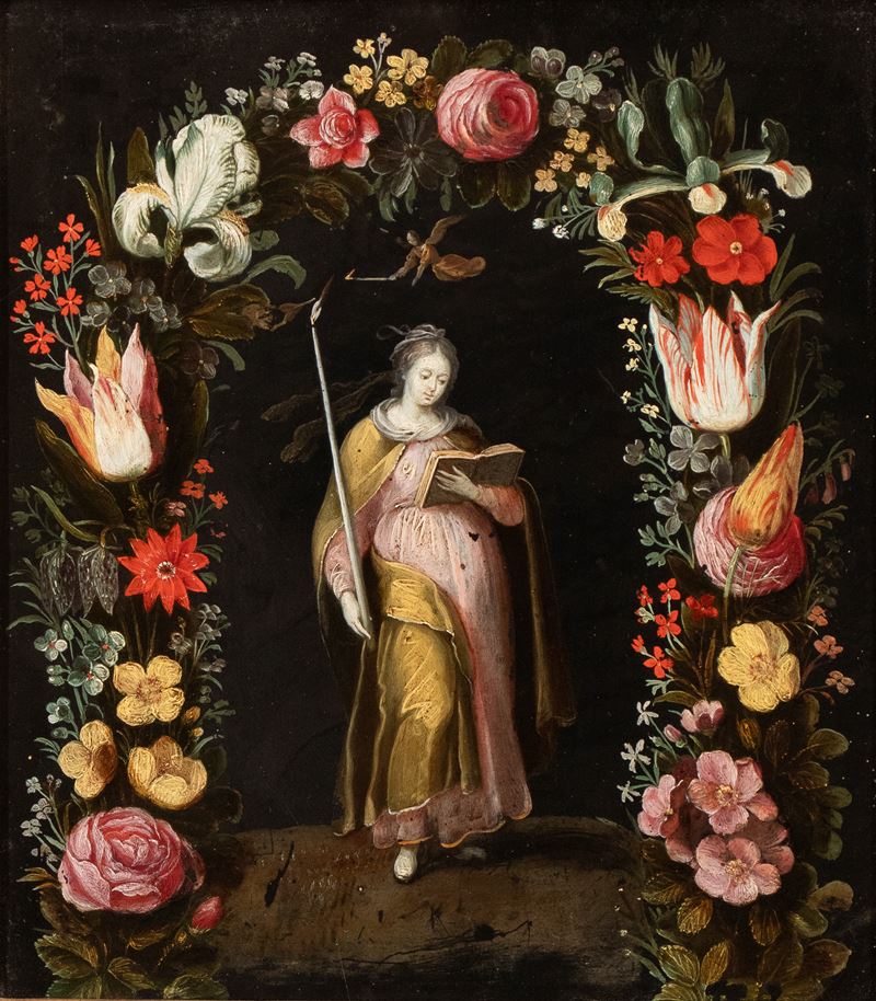 La Sapienza illuminata dalla Fede entro una ghirlanda di fiori