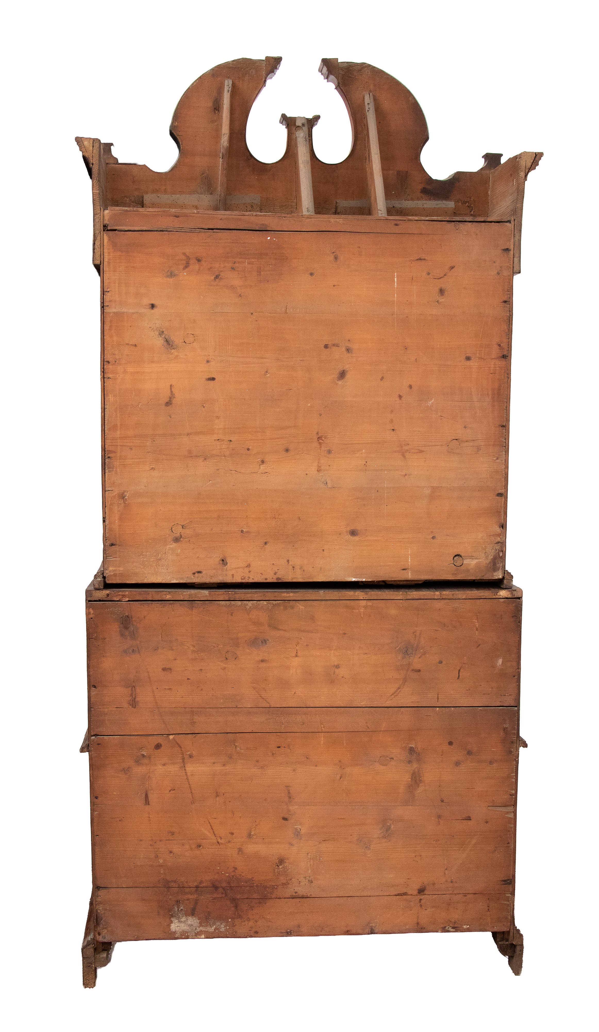 Trumeau a ribalta in radica di noce con alzata a specchi