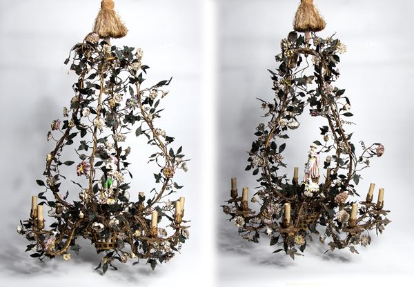 Coppia di lampadari a gabbia