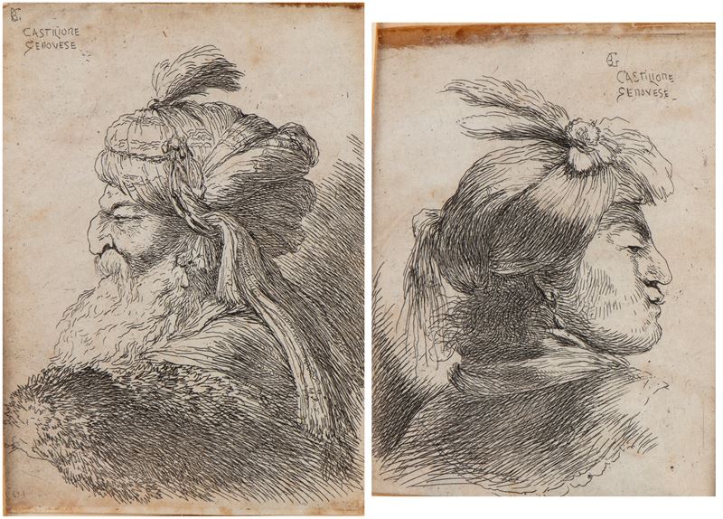 Testa di d'uomo volto a destra | Testa di vecchio volto a sinistra