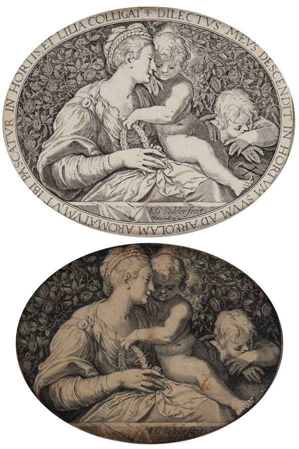 Aegidius Sadeler II - Madonna col Bambino e San Giovannino, da Parmigianino