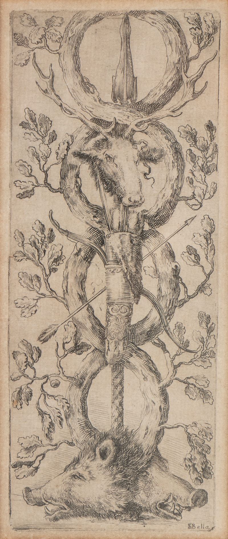 Pannello ornamentale con due teste di cinghiale, da "Ornamenti o grottesche"