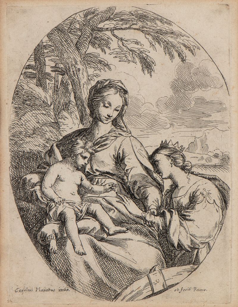 Carlo Maratti - Matrimonio mistico di Santa Caterina, acquaforte