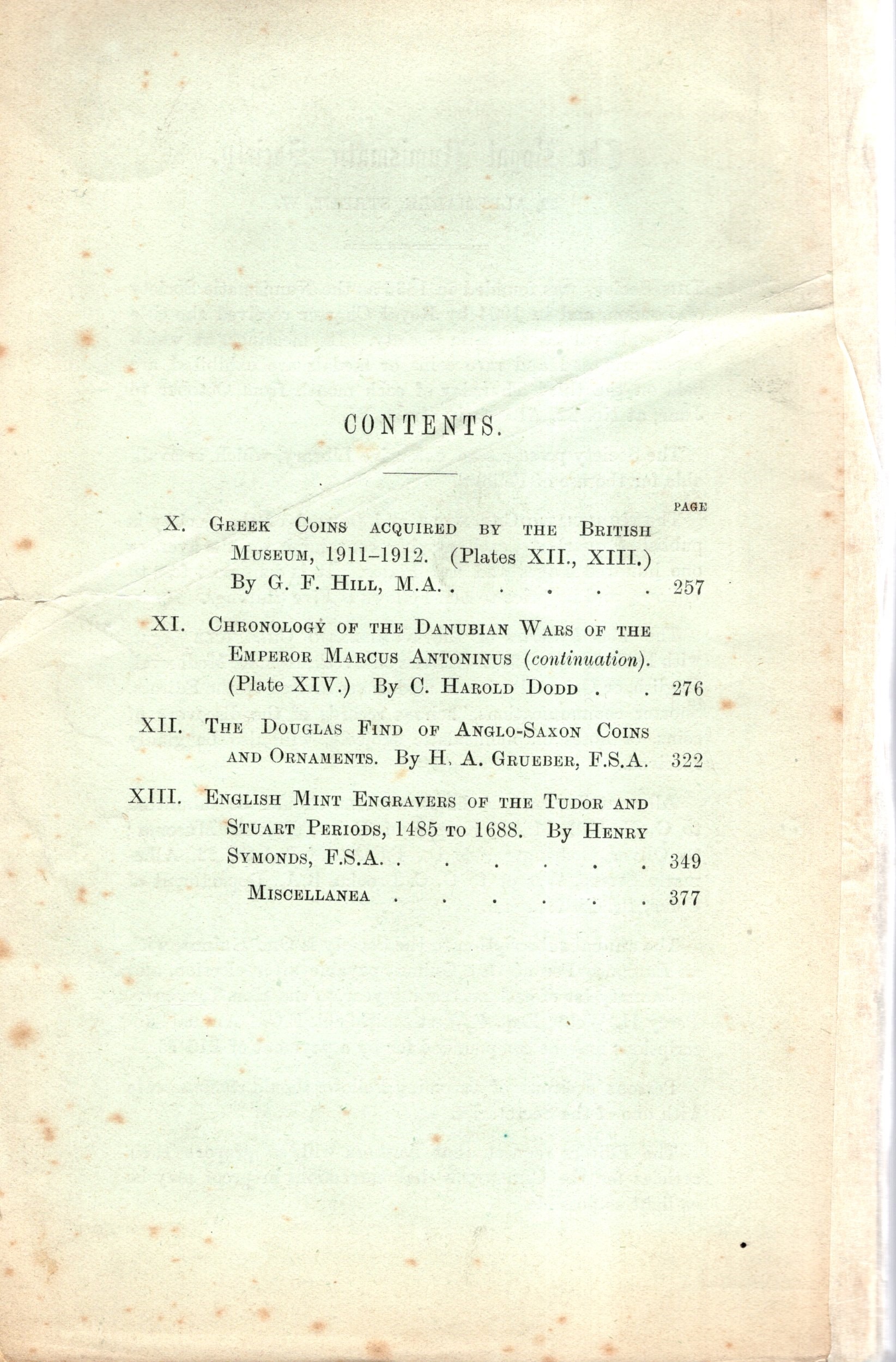 NUMISMATIC CHRONICLE, London, Part III - 1913, pp. 257-380, plates 3