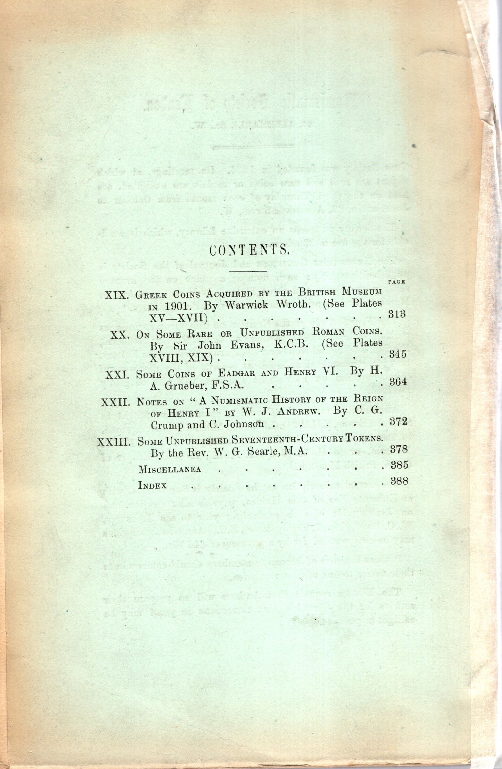 NUMISMATIC CHRONICLE, London, Part IV, 1902