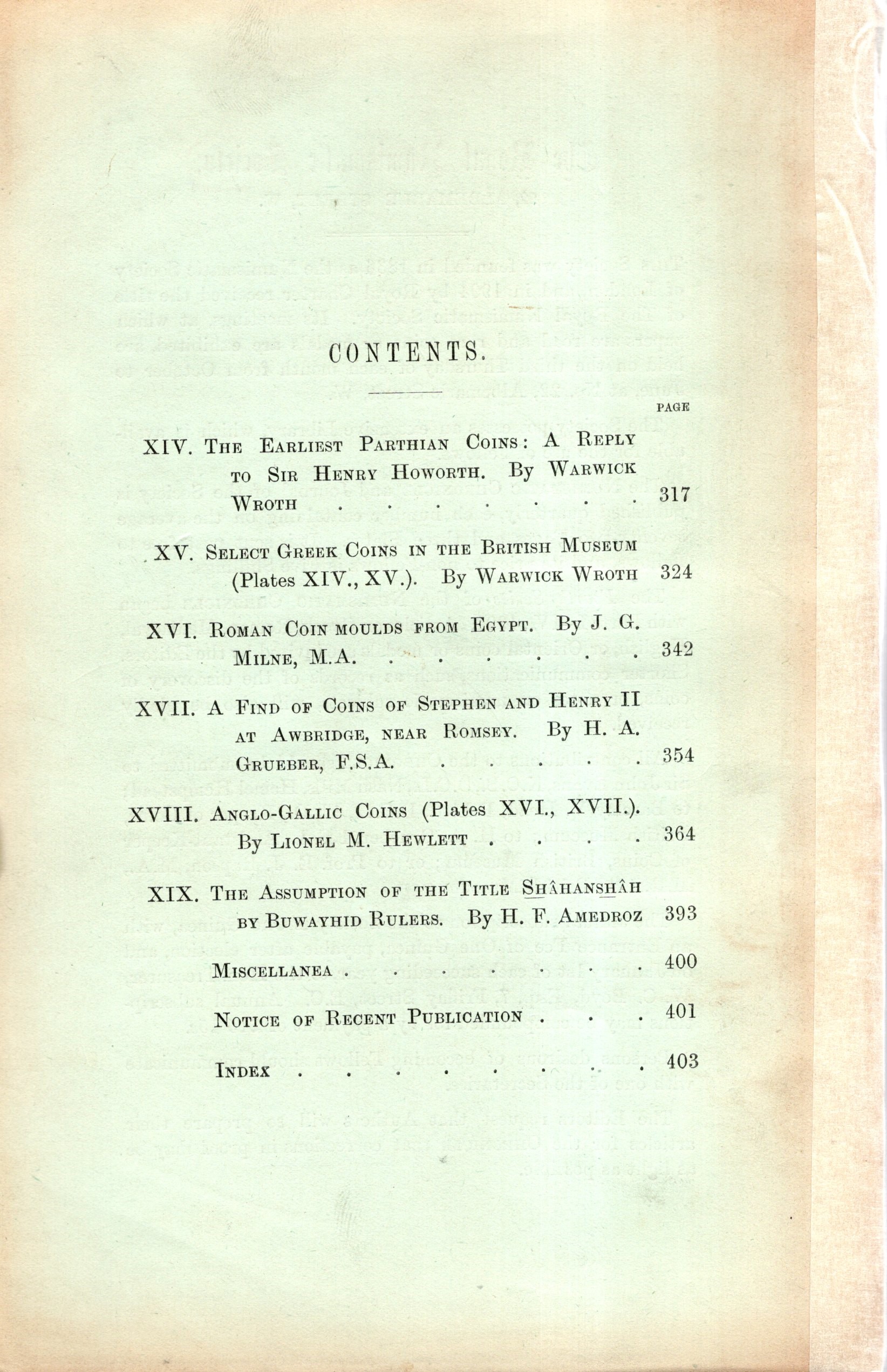 NUMISMATIC CHRONICLE, London, Part IV - 1905