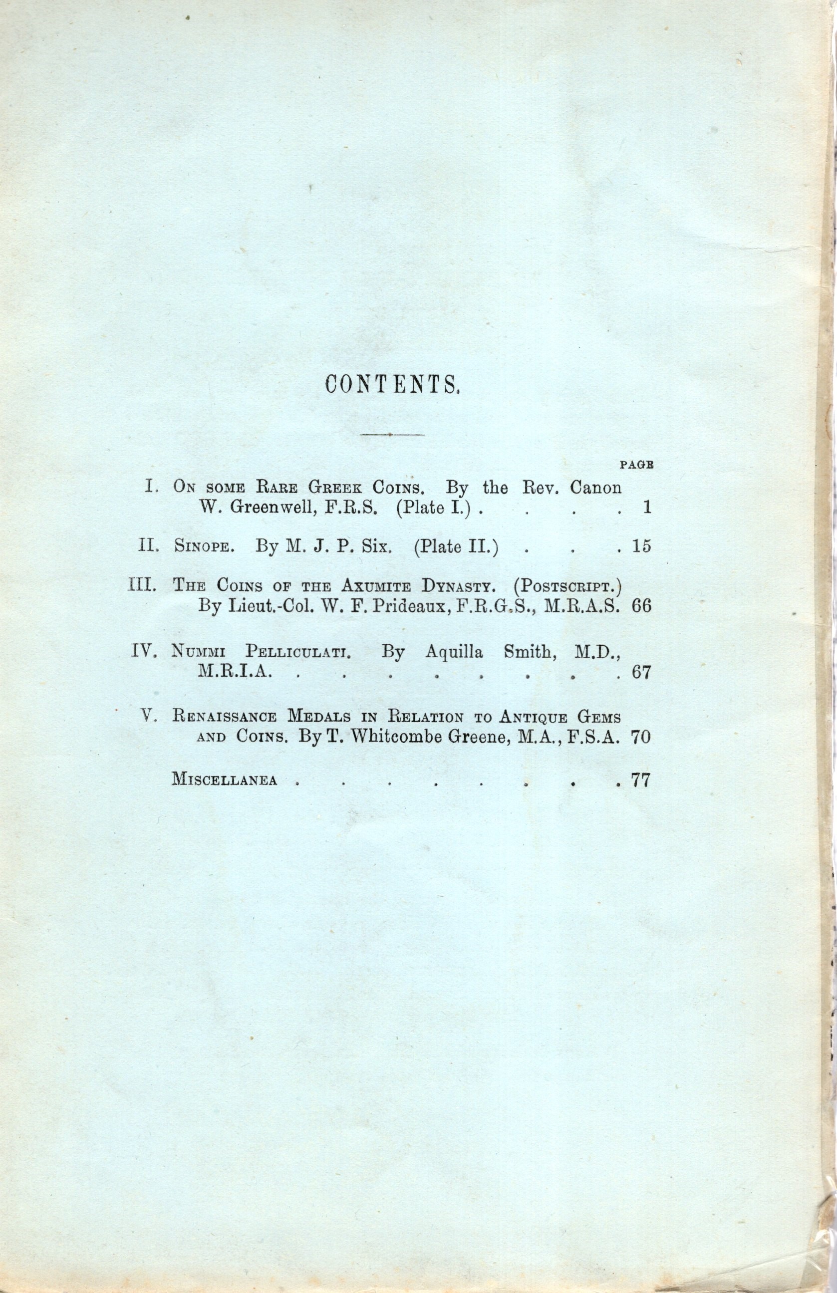 NUMISMATIC CHRONICLE, London, Part I, 1885
