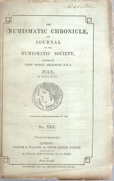 NUMISMATIC CHRONICLE, London, luglio 1844 - Pagine 45-106, 2 tavole