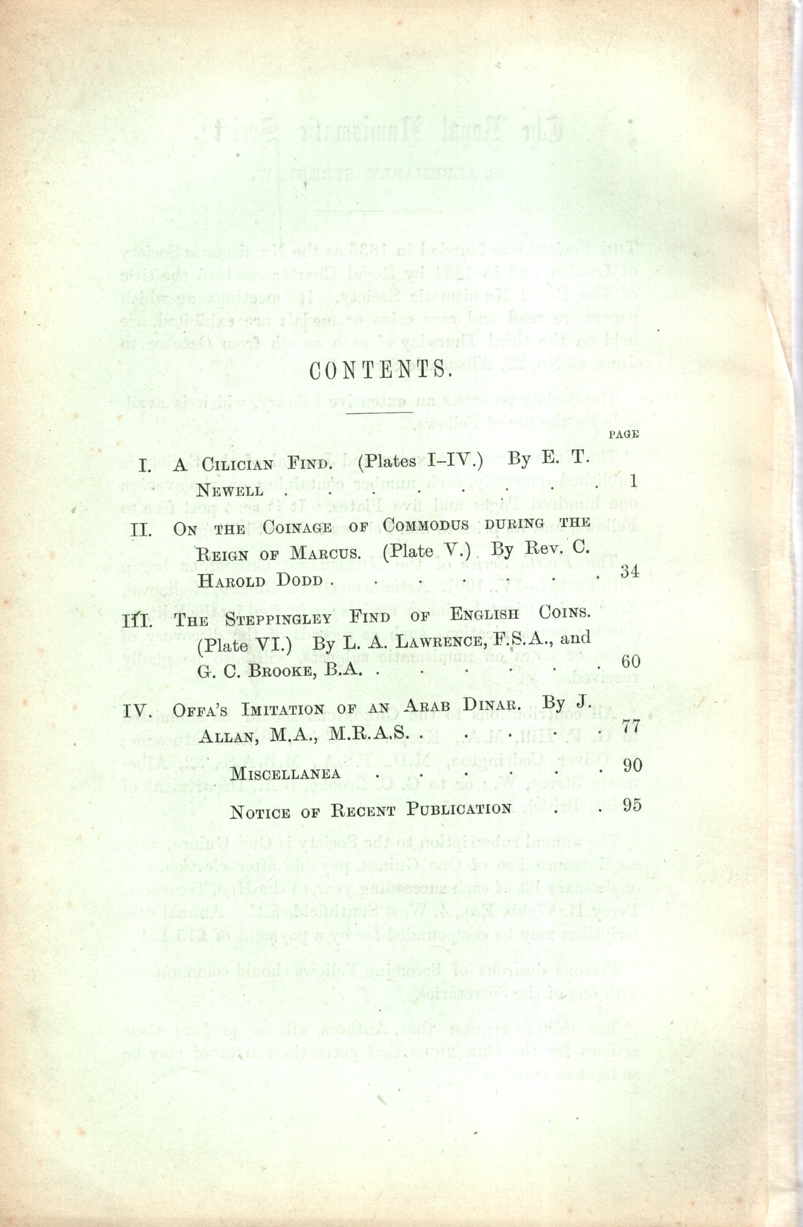 NUMISMATIC CHRONICLE, London, Part I - 1914