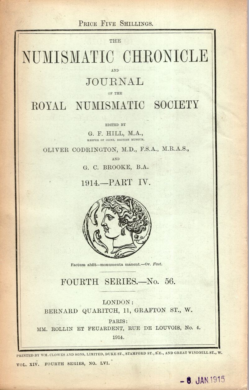 NUMISMATIC CHRONICLE, Londra, Parte IV - 1914