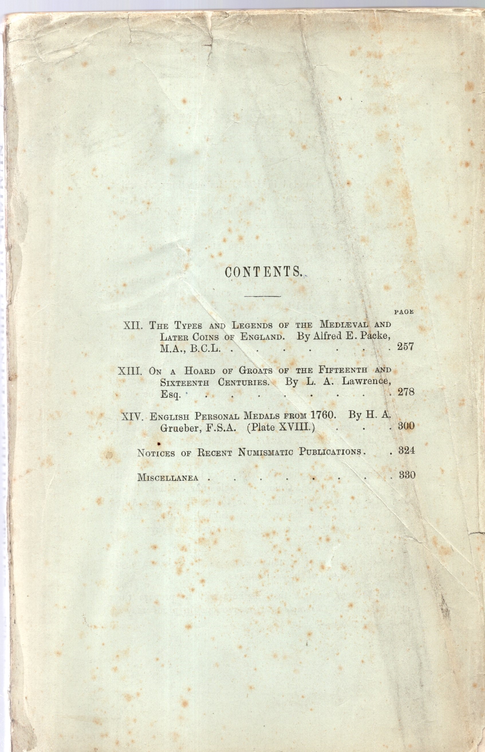 NUMISMATIC CHRONICLE, London, Part IV - 1892