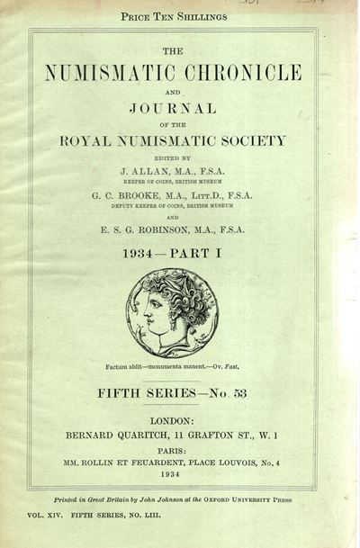 Numismatic Chronicle, London, Part I, 1934 - Edizione con 60 pagine e 2 tavole