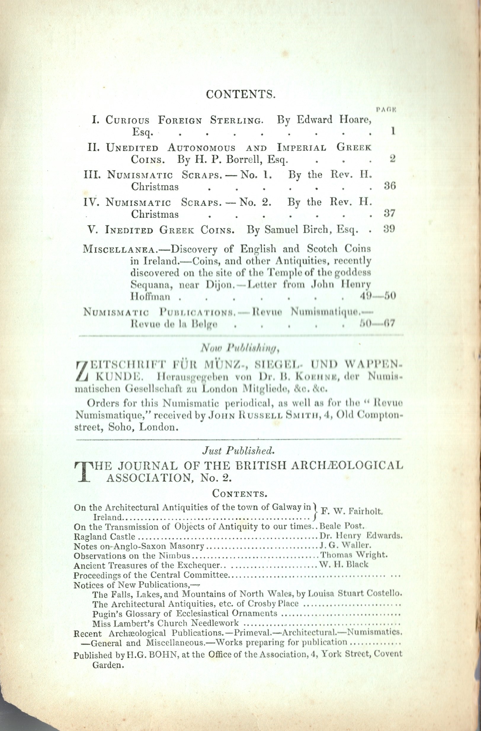 NUMISMATIC CHRONICLE, Aprile 1845 - Londra, 68 pagine