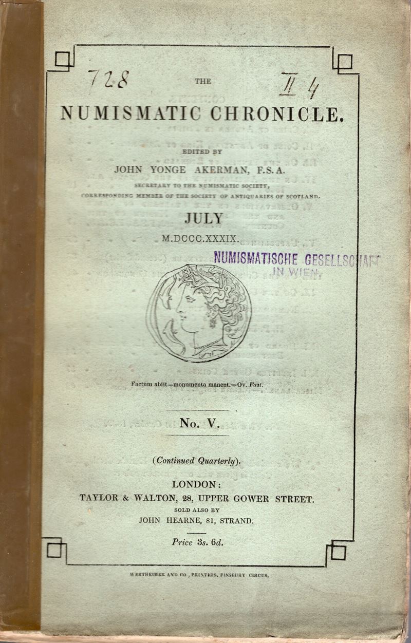 NUMISMATIC CHRONICLE, London, luglio 1839