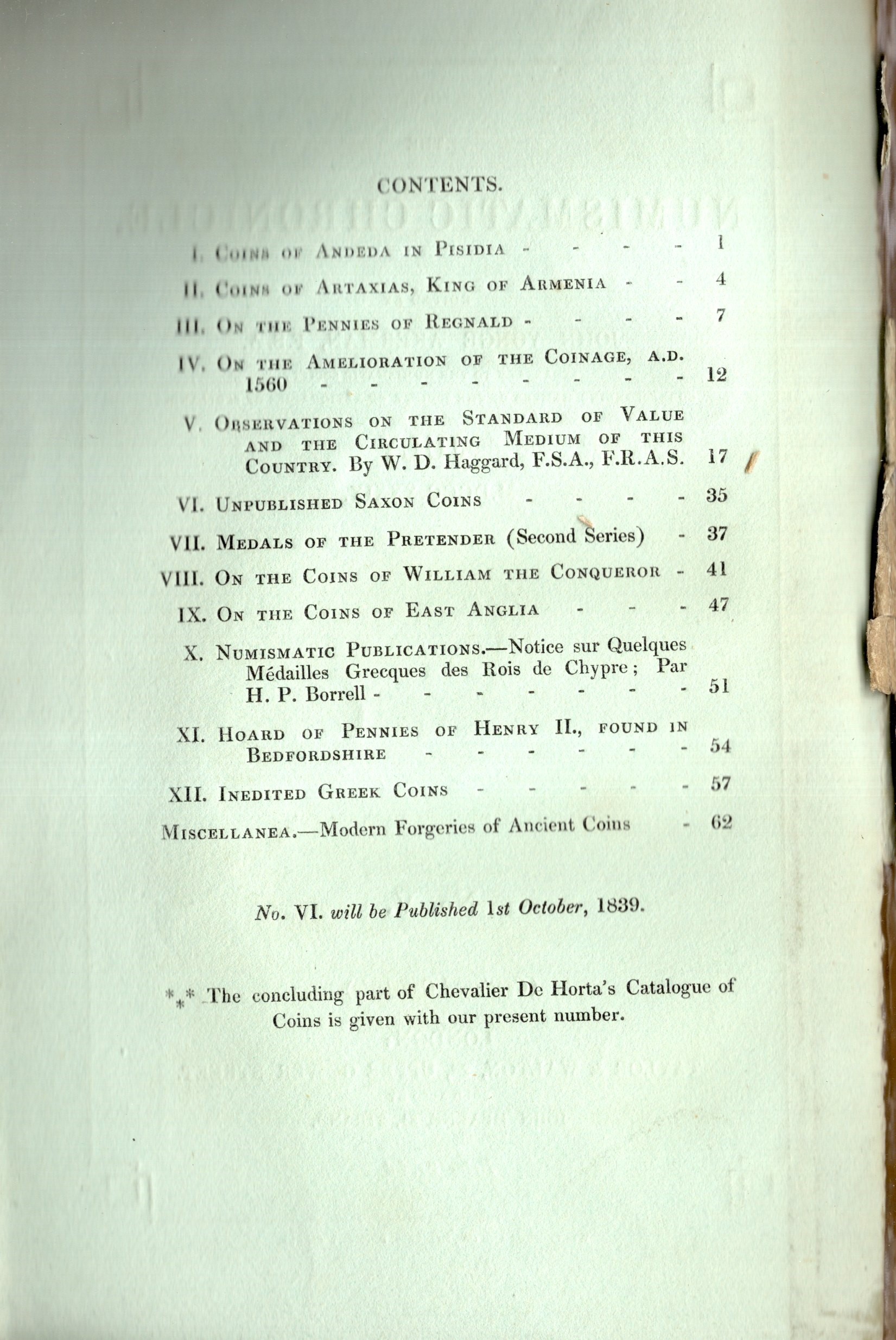 NUMISMATIC CHRONICLE, London, luglio 1839