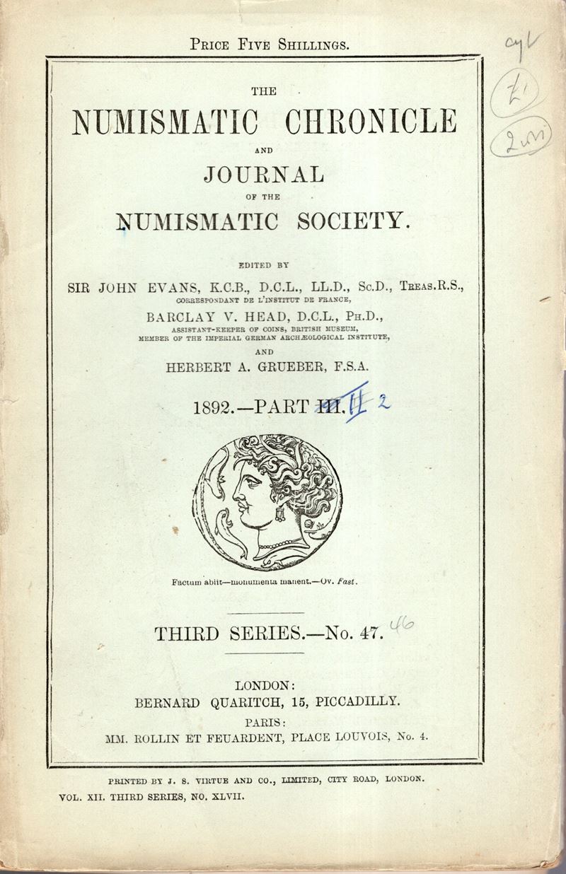 NUMISMATIC CHRONICLE, London, Part II, 1892