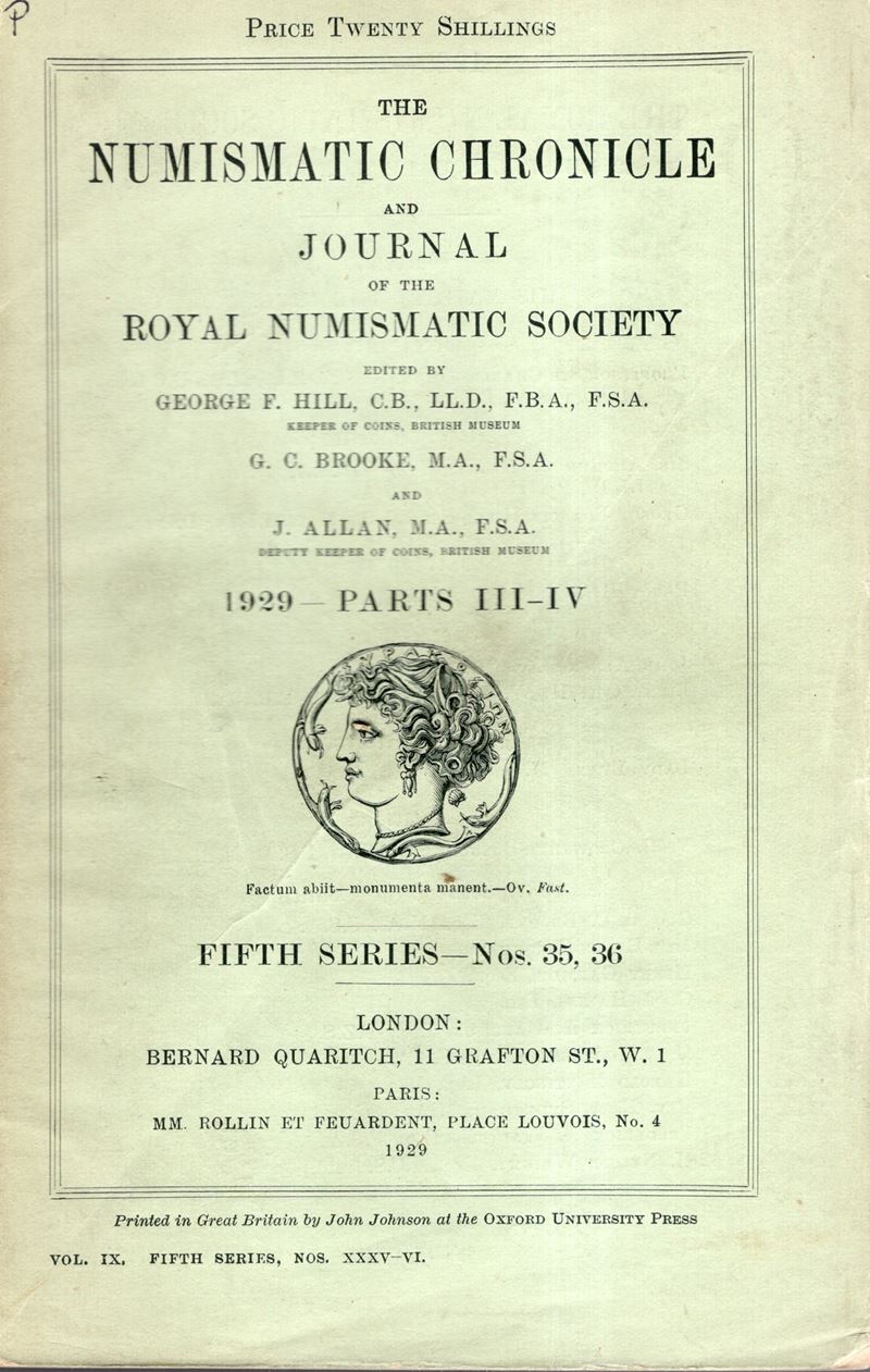 NUMISMATIC CHRONICLE, London, Part III-IV, 1929 - Studio sull'Imperatore Gallieno