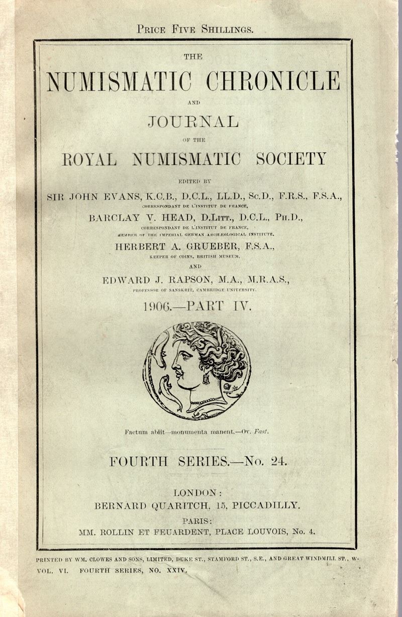 NUMISMATIC CHRONICLE, London, Part IV, 1906