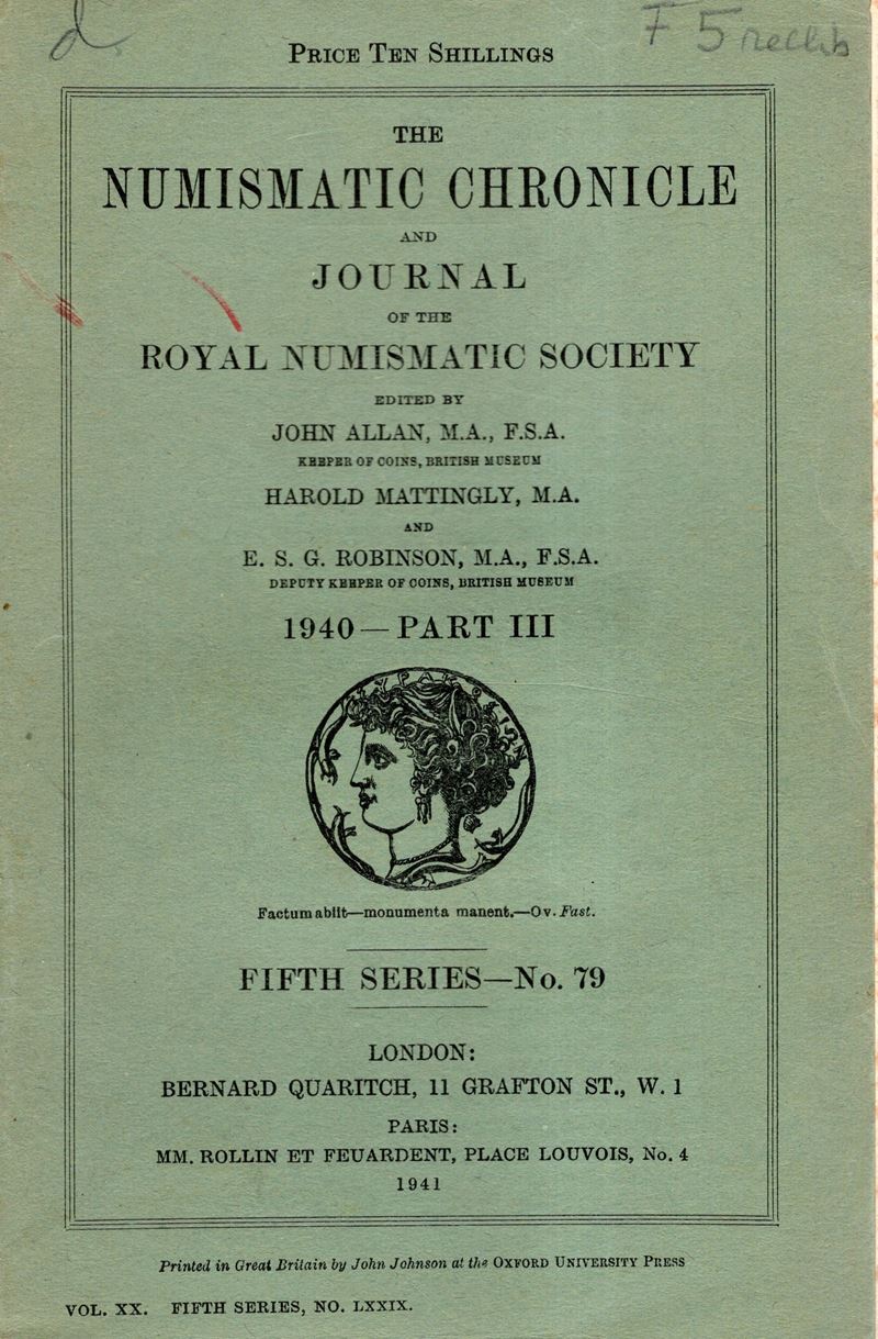 NUMISMATIC CHRONICLE, London, Part III - 1940