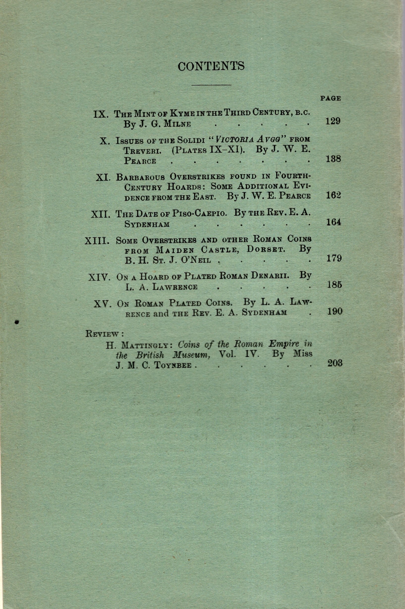 NUMISMATIC CHRONICLE, London, Part III - 1940
