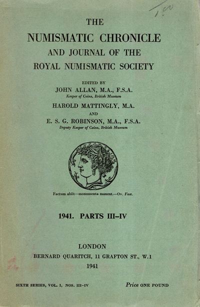 NUMISMATIC CHRONICLE, London, Part III - IV, 1941, Volume con Legatura Editoria