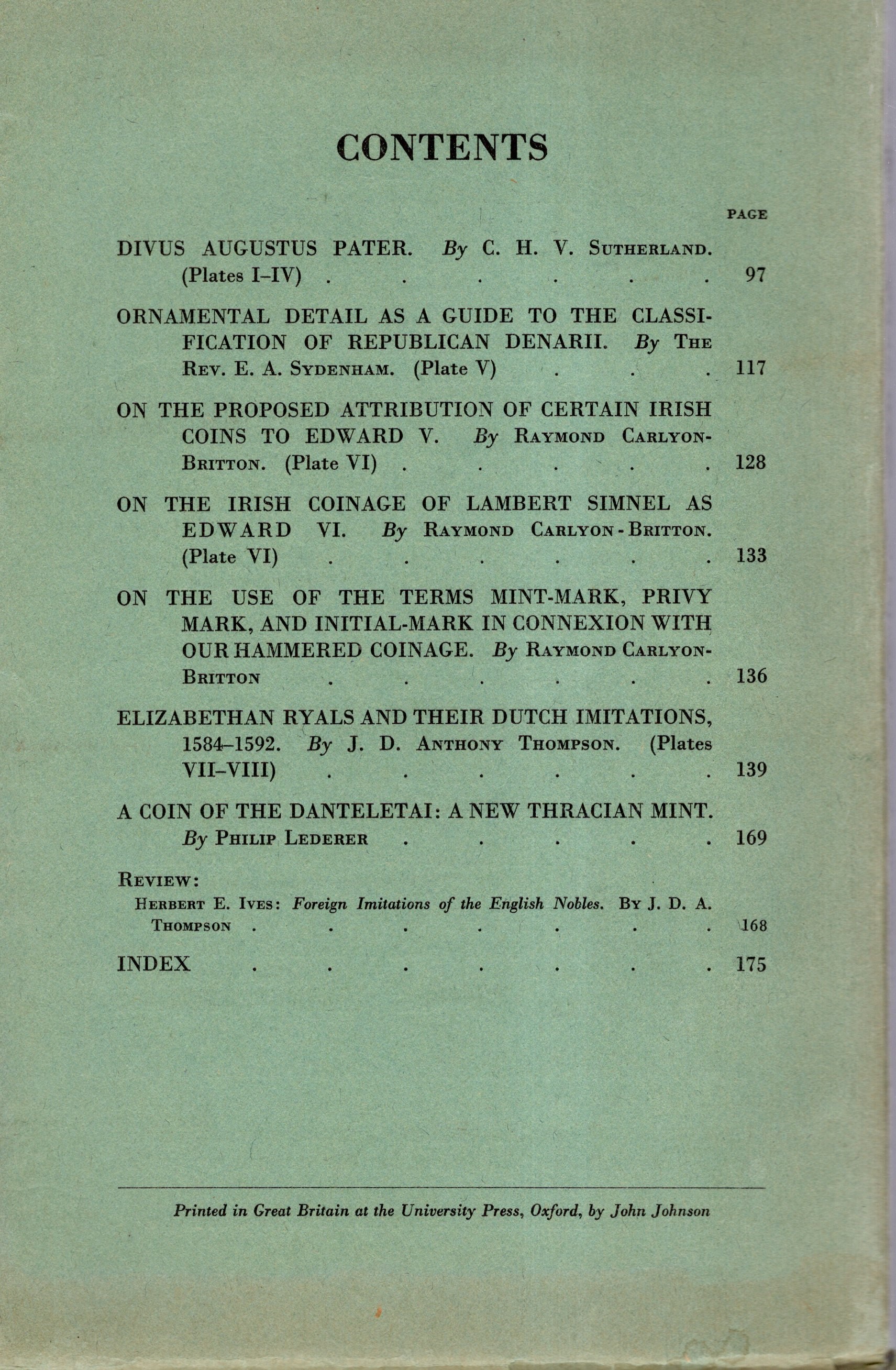 NUMISMATIC CHRONICLE, London, Part III - IV, 1941, Volume con Legatura Editoria