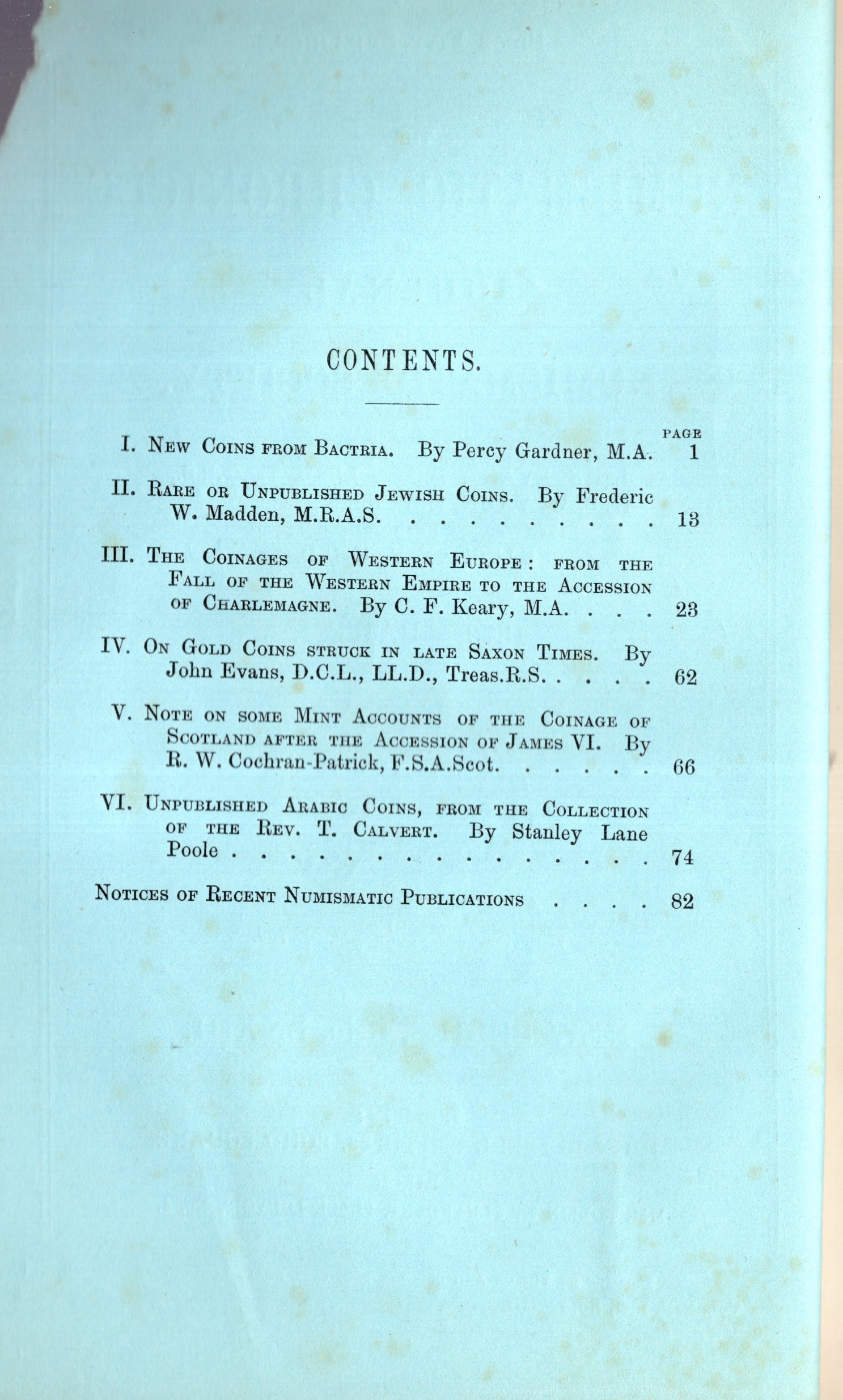 NUMISMATIC CHRONICLE, London, Part I, 1879