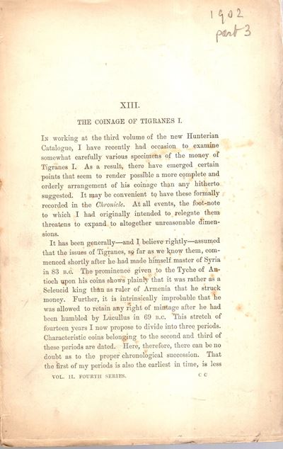 NUMISMATIC CHRONICLE, London, Part III, 1902. Pp. 193-312, 7 tavole