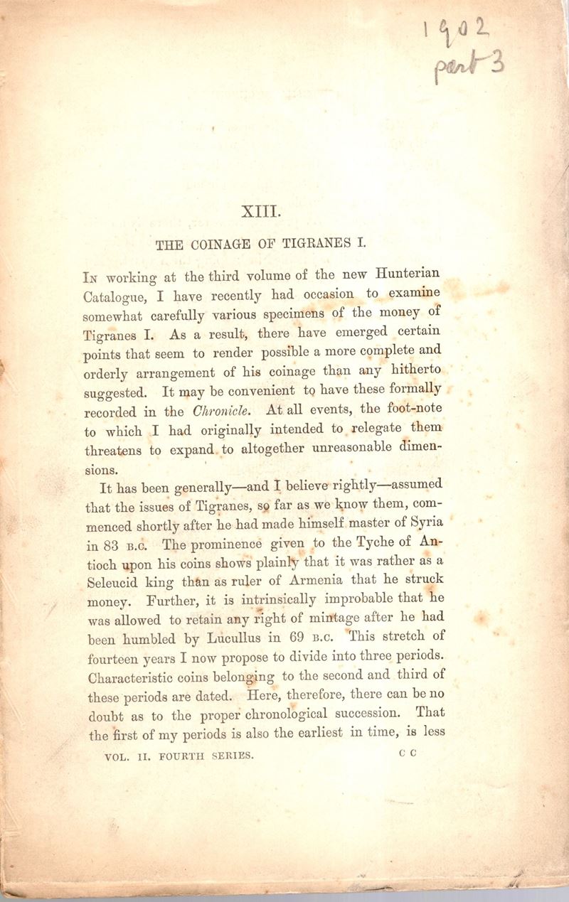 NUMISMATIC CHRONICLE, London, Part III, 1902. Pp. 193-312, 7 tavole
